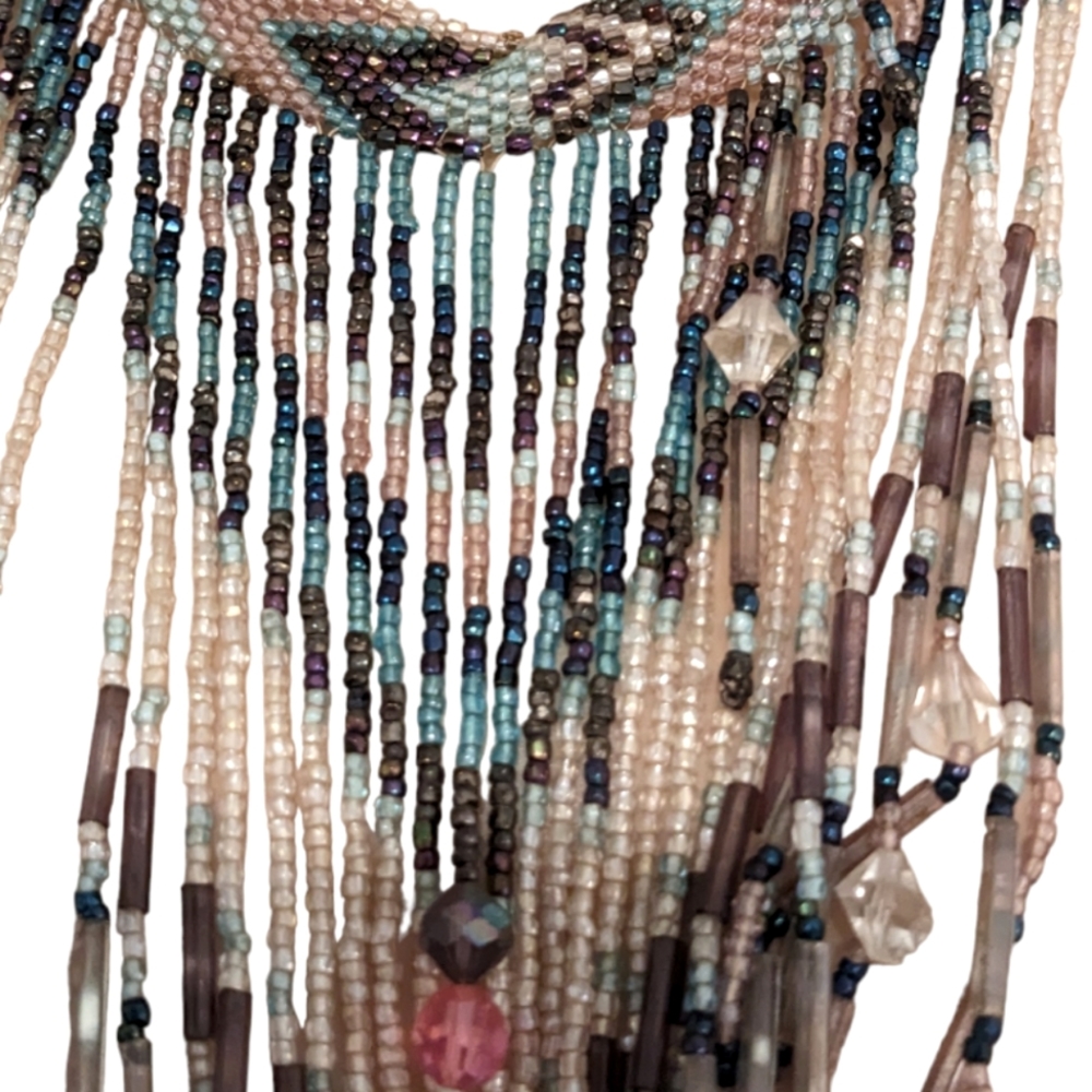 Vintage Bohohippie handcrafted beaded fringe necklace - Picture 7 of 14